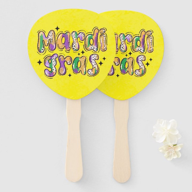 Yellow Green Purple Mardi Gras Hand Fan (Front and Back)