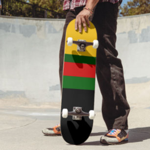 Yellow Green Red Black Colour Block Design  Skateboard