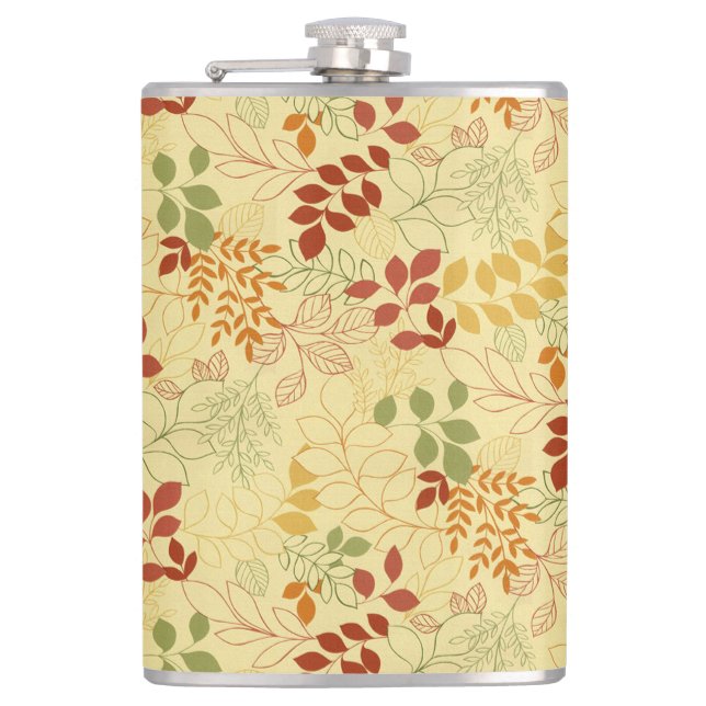 YELLOW GREEN RED ORANGE AUTUMN LEAVES HIP FLASK (Front)