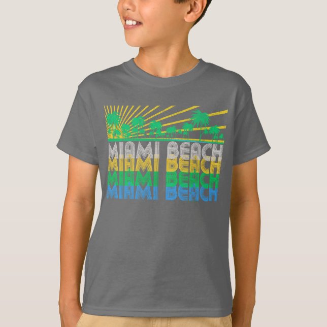 Yellow Green Retro Miami Beach Florida T-Shirt (Front)