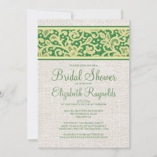 Yellow Green Rustic Burlap Bridal Shower Invites