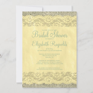 Yellow Green Rustic Lace Bridal Shower Invitations
