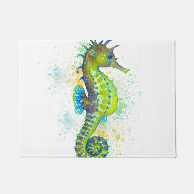 Yellow Green Seahorse splash Doormat (Front)