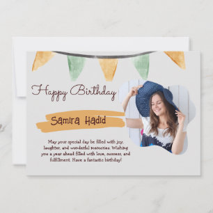 Yellow & Green Simple Happy Birthday Flat Holiday Card