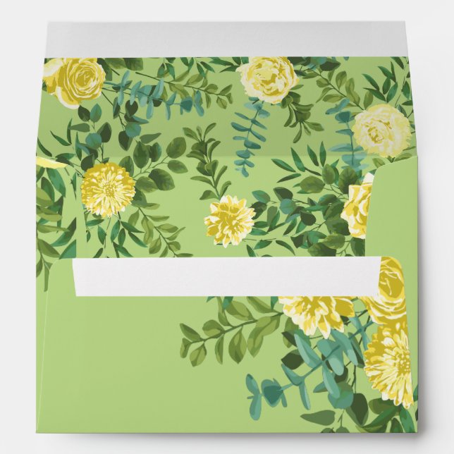 Yellow & Green Spring Rose Vintage Wedding Envelope (Back (Bottom))