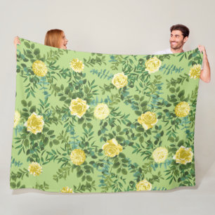 Yellow & Green Spring Rose Vintage Wedding Fleece Blanket