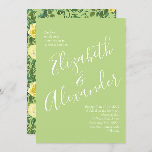 Yellow & Green Spring Rose Vintage Wedding Invitation (Front/Back)