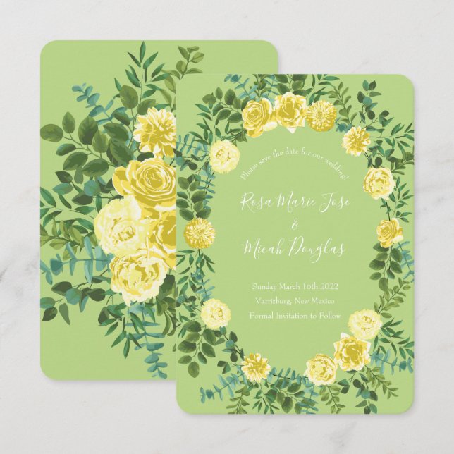 Yellow & Green Spring Rose Vintage Wedding Invitation (Front/Back)