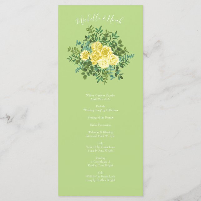 Yellow & Green Spring Rose Vintage Wedding Menu (Front)