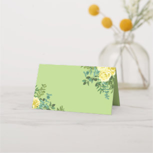 Yellow & Green Spring Rose Vintage Wedding Place Card