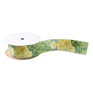 Yellow & Green Spring Rose Vintage Wedding Satin Ribbon
