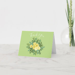 Yellow & Green Spring Rose Vintage Wedding Thank You Card