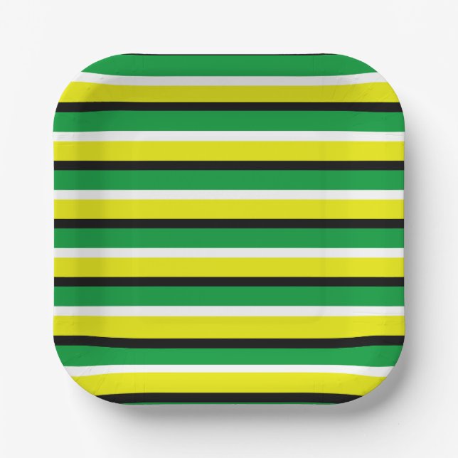 Yellow Green Stripes Pattern Paper Plate (Front)