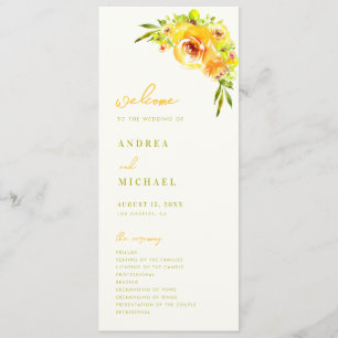 Yellow Green Summer Floral Vibrant Bloom Wedding Programme