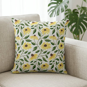 Yellow Green Sunflower Watercolor Wildflower Cushion