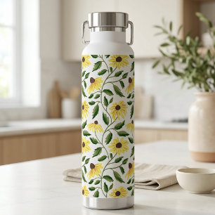 Yellow Green Sunflower Wildflower Watercolor Water Bottle