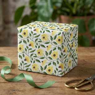 Yellow Green Sunflower Wildflower Watercolor Wrapping Paper