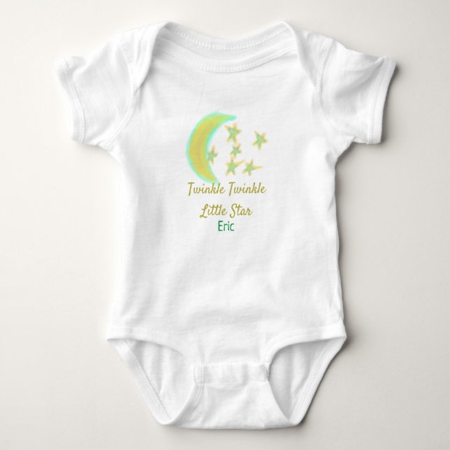 Yellow green twinkle Twinkle Little Star add name  Baby Bodysuit (Front)