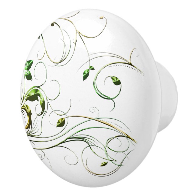 Yellow Green Vines Ceramic Knob (Right)