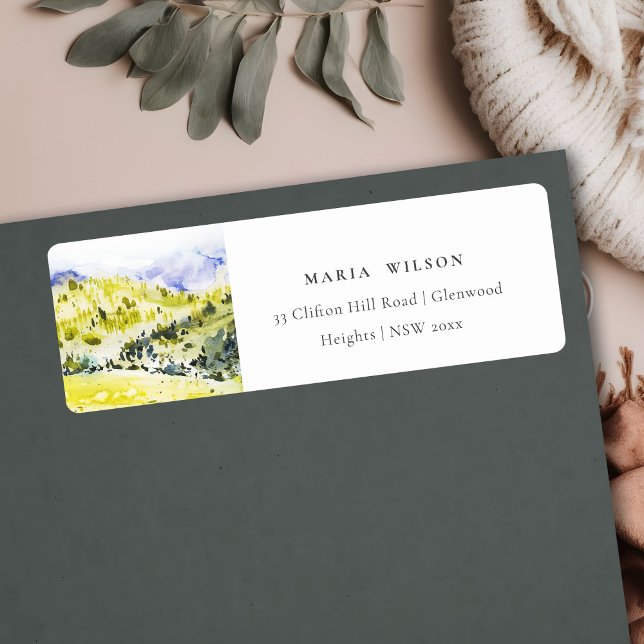 Yellow Green Watercolor Countryside Hills Address (Creator Uploaded)