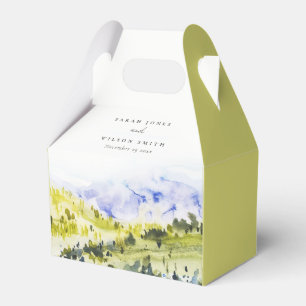 Yellow Green Watercolor Countryside Hills Wedding Favour Box
