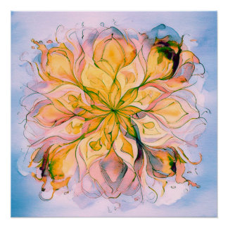 Yellow & Green Watercolor Floral boho Mandala Poster