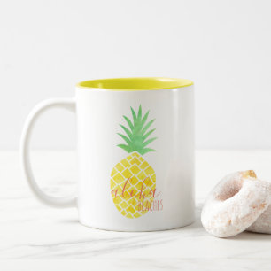 Yellow & Green Watercolor Pineapple Aloha Beaches Two-Tone Coffee Mug