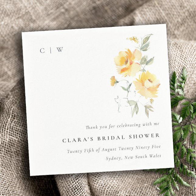 Yellow Green Watercolor Rose Flower Bridal Shower Napkin (Creator Uploaded)