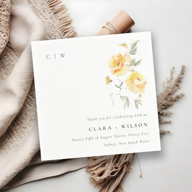 Yellow Green Watercolor Rose Flower Bunch Wedding Napkin (Creator Uploaded)