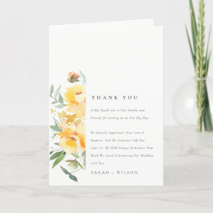 Yellow Green Watercolor Rose Flower Bunch Wedding Thank You Card