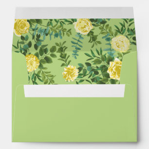 Yellow Green Wedding Rose Floral Envelope