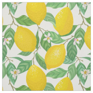 Yellow Green White Lemon Pattern Fabric