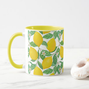 Yellow Green White Lemon Pattern Mug