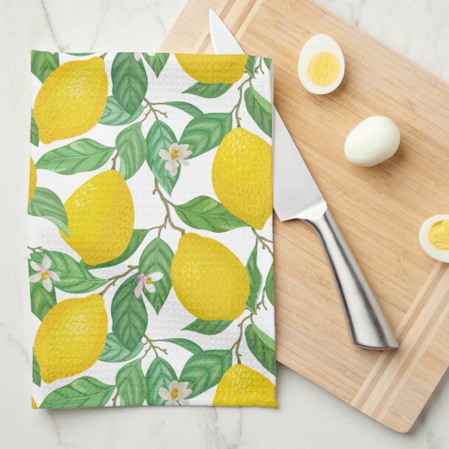 Yellow Green White Lemon Pattern  Tea Towel (Quarter Fold)