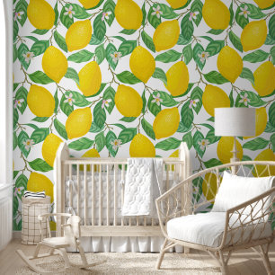 Yellow Green White Lemon Pattern Wallpaper