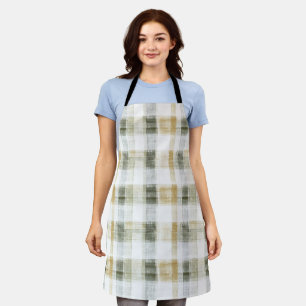 Yellow Green White Plaid Stripes Apron