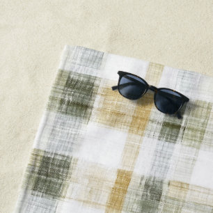 Yellow Green White Plaid Stripes Beach Towel
