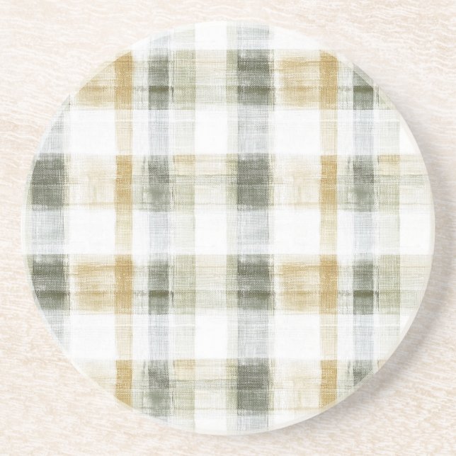 Yellow Green White Plaid Stripes Coaster (Front)