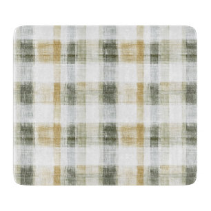 Yellow Green White Plaid Stripes Cutting Board