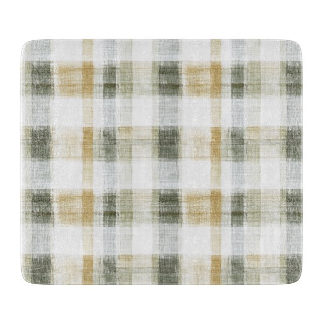 Yellow Green White Plaid Stripes Cutting Board (Front)