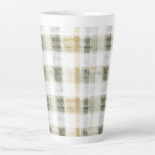 Yellow Green White Plaid Stripes Latte Mug