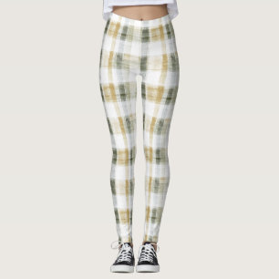 Yellow Green White Plaid Stripes Leggings