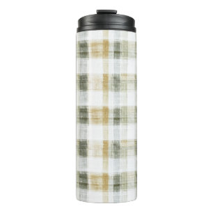Yellow Green White Plaid Stripes Thermal Tumbler