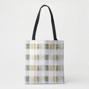 Yellow Green White Plaid Stripes Tote Bag