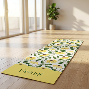 Yellow Green Wildflower Watercolor Custom Name Yoga Mat