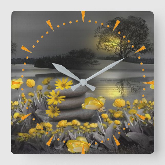 Yellow & Grey 2021 colour 'Wedding' Sunset décor Square Wall Clock (Front)
