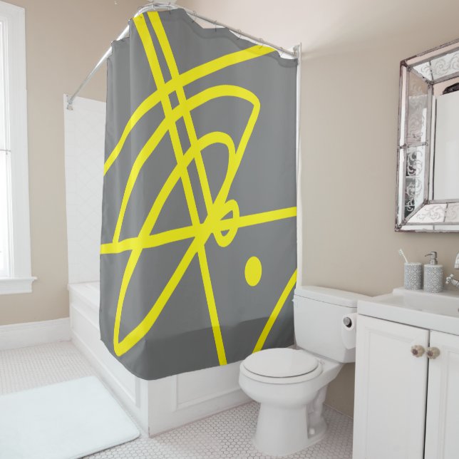 Yellow Grey Abstract Art Minimalism Shower Curtain (In Situ)