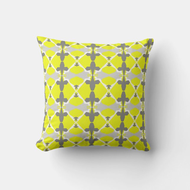 Yellow Grey Abstract Art Pattern Pillow Cushion (Front)
