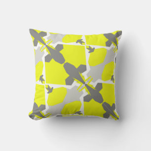 Yellow Grey Abstract Art Pattern Pillow Cushion