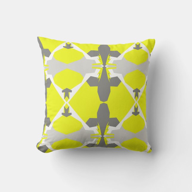 Yellow Grey Abstract Art Pattern Pillow Cushion (Front)